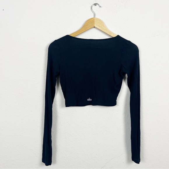 Alo Yoga Black Ribbed Cropped Whisper Cardigan Size XS - Picture 4 of 5